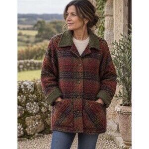 Boyne Valley Weavers Women’s 1X Plaid Wool Blend Jacket Ireland Cottagecore